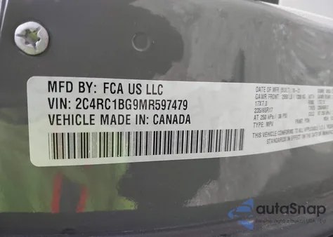 2021 Chrysler Pacifica Touring L из США, поврежденный, VIN 2C4RC1BG9MR597479